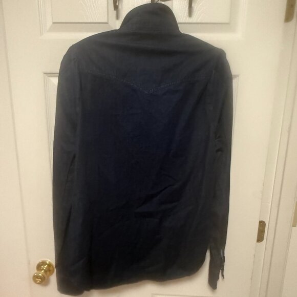 New Torn by Ronny Kobo Western Prairie Denim Blue Blouse Women's Large Dark Wash - Picture 10 of 16